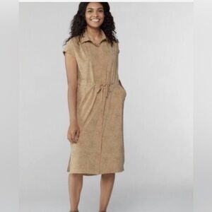 REI Cooperative Womens Sun Up Active Shirt Dress Midi Tan Geometric Size Large